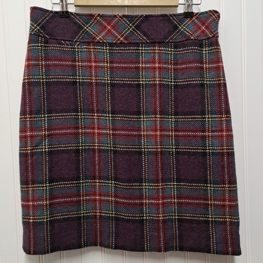 LL Bean Pencil Skirt Womens 12P Purple Plaid Wool Blend Tweed Academia Preppy